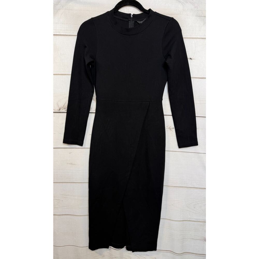 Zara Trafaluc‎ Black Fitted Dress Sz SM Long Sleeve Chic Trendy Party